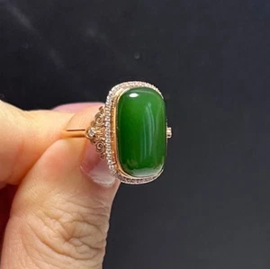 Vintage Damen Ehering natürliche grüne Jade 6 kt Sterlingsilber 925 - Bild 1 von 4