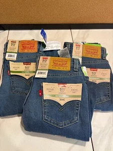 Lot of 3 Levis 511 Boys Blue Denim Jeans Slim Straight Leg Stretch Size 8 NWT - Picture 1 of 9