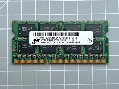 Micron 2GB SO-DIMM RAM - MT16JSF25664HZ-1G1F1 DDR3 PC3-8500S Laptop Memory - Image 1 of 4