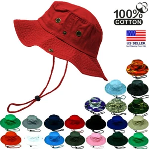 100% Premium Cotton Bucket Hat Fish Camping Wide Brim Safari Boonie Military Cap - Picture 1 of 25