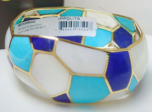 NEW $9995 Ippolita Gold Rock Candy Large Deco Bangle Mosaic Blue MOP Turquoise 2
