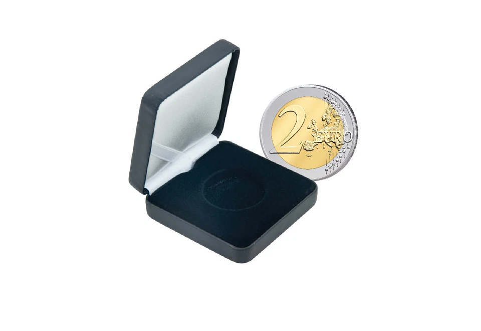 PRIMUS Münz Etui 2 Euro Münze Metall schwarz für Münzen mit Ø 26 mm Aufbewahrung