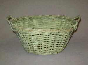 Antique Vtg 19th C 1900s Miniature Splint Laundry Basket Original Green Paint - Picture 1 of 10