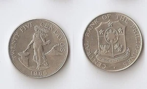 Philippines 25 centavos 1966 6 smoke rings from volcano. - Picture 1 of 1