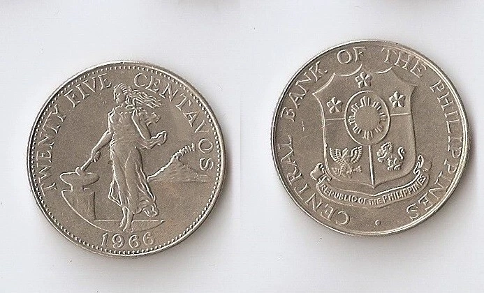 Philippines 25 centavos 1966 6 smoke rings from volcano. - Image 1 of 1