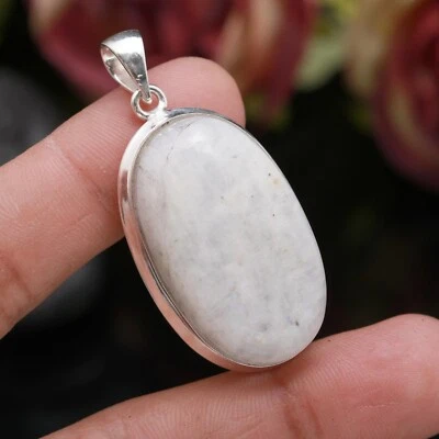 Rainbow Moonstone Gemstone Pendant 925 Sterling Silver Jewelry Pendant - Image 1 of 4