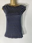 Womens French Connection Xs Small Blue&white Stripe Cap Sleeve Jersey T-shirt