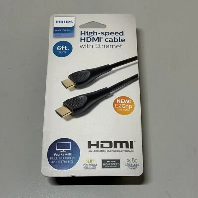 Philips 6Ft/1.8m High-Speed HDMI Cable w/Ethernet HD 1080P & 4K Ultra HD EZGrips - Image 1 of 3
