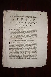 ✒ PARIS 1710 Taxe des vins de LANGUEDOC DAUPHINE AVIGNON PROVENCE Douanes - Bild 1 von 1