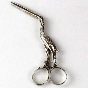 Novelty Dutch Pair Of Silver Stork Umbilical Cord Tongs Gebr. Roelfsema Ca 1870 - Picture 1 of 1
