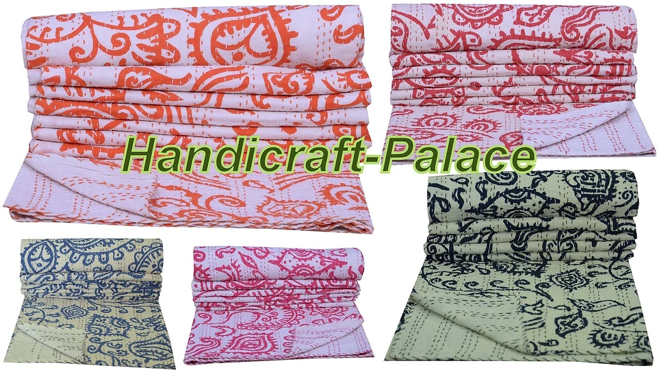 Indisch Floral Bedruckt Kantha Decke Überwurf Baumwoll Design Tagesdecke Ralli - Bild 1 von 1