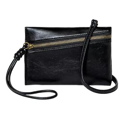 通用螺纹斜挎包钱包腕带包黑色人造皮革简单优雅 — 第 1/4 张图片