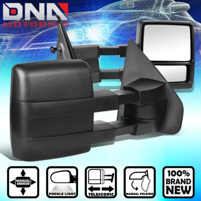 FOR 2004-2014 FORD F150 PAIR MANUAL EXTENDABLE BLACK SIDE VIEW TOWING MIRROR - Image 1 of 4