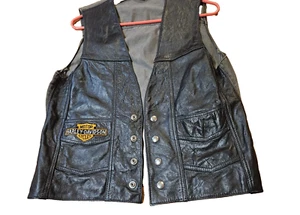 Chaleco vaquero de cuero vintage de la era Harley Davidson hecho por The Leatherworks para AMF - Imagen 1 de 9