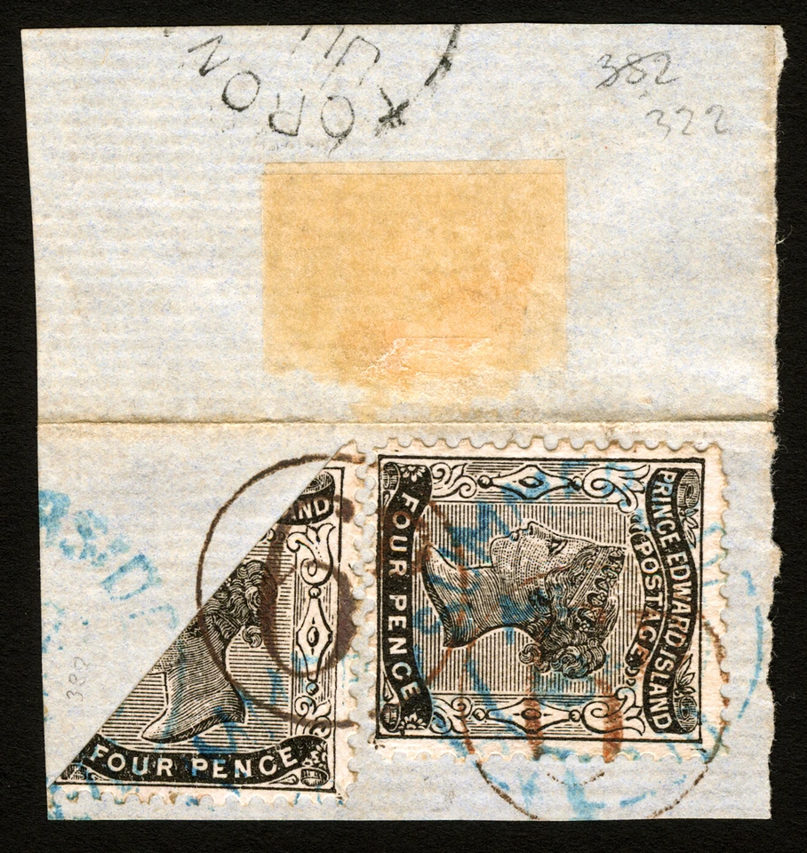 Prince Edward Island #9 4d Black 1868-70 XF Bisect with #9 on Piece RARE STAMPS - Image 1 of 1