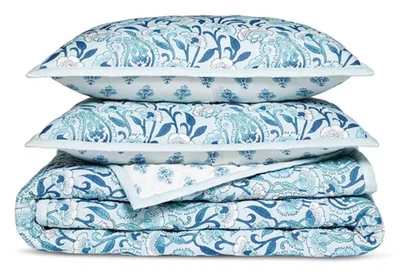 Juego de 3 edredones y fundas reversibles King estampados Aqua azul nuevo Foto 1 de 4