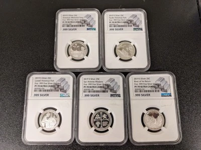 2019-s NGC PF70UCAM - First .999 Silver Quarter 25C Cents Proof 5-Coin Set - Image 1 of 2