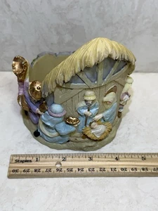Nativity Scene Ceramic Pottery Christmas Candle Holder 5” Tall x 4” Wide - Picture 1 of 9