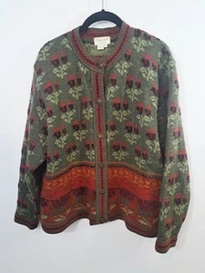 Chezzy Leuis Vintage Damen grün Blumen Wollmischung Cardigan Pullover Large - Bild 1 von 4