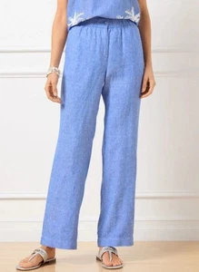 Talbots Women's XL Wide Leg Washed Linen Pants Flat Front Cross Dyed Blue - Picture 1 of 5