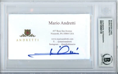 Mario Andretti Race Car Driver Signed Business Card Beckett Authentic Auto BAS 5 - Image 1 of 2