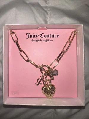 Juicy Couture Gold Crown and Heart Toggle Necklace with Rhinestones - Image 1 of 3