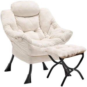 Lazy Chair with Folding Ottoman,Leisure Sofa Chair,Soft Fabric Armchair with ... - Picture 1 of 7