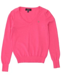GANT Womens V-Neck Jumper Sweater UK 10 Small Pink Lambswool CA65 - Picture 1 of 3