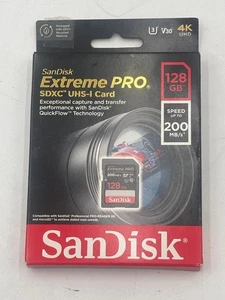 Carte mémoire 4K SanDisk Extreme PRO 128 Go UHS-I U3 SDXC 200 Mo/s - Photo 1/2