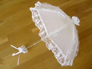 WHITE Gothic Lolita Lace Umbrella Sun Parasol Punk EGL Victorian Wedding Cosplay - Picture 1 of 1