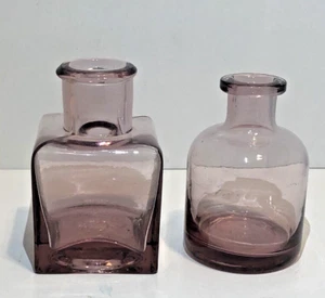 Miniature Purple Glass Bottles Tiny Vases Both 3.25" x 2", Round & Square - Picture 1 of 2