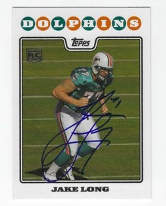 Autographed Jake Long Miami Dolphins 2008 Topps Football Card #387