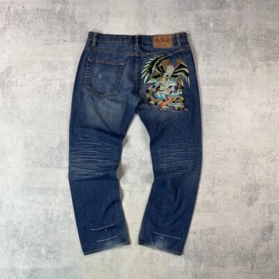 Pantalones de mezclilla vintage Ed Hardy Christian Audigier calavera holgados anchos Y2K / para hombre 36 Foto 1 de 4