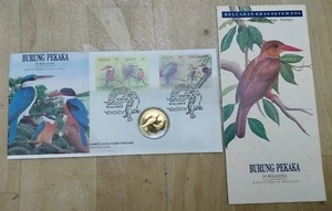 Malaysia 1993 Kingfisher Bird Burung Pekaka Stamp FDC inlaid Nordic Gold Coin - Picture 1 of 8