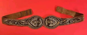 Suede Leather Rhinestone Beaded Belt MASSIMO DUTTI Sz 27" to 29" Adjustable - Picture 1 of 8