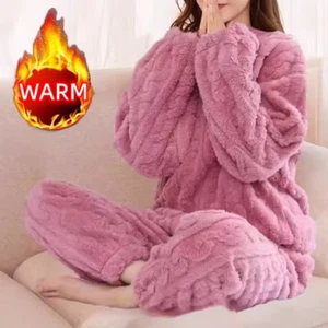 Women'S Pajamas Set Winter Sleepwear O-Neck Loose Long Sleeve Top Elastic Waist - Picture 1 of 13