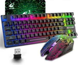 ZIYOU LANG T87 Wireless Gaming Keyboard and Mouse Combo with 87 Key Rainbow LED - Picture 1 of 5