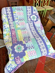 Pottery Barn Teen Quilt Twin Bed Topper Patchwork Reversible 2012 Floral Purple - Picture 1 of 5