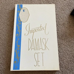 Imported Damask tablecloth and napkins set vintage 50x66 New - Picture 1 of 7