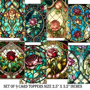 Card Toppers Stained Glass Window set of  9 cardmaking Scrapbooking ref 1 - Picture 1 of 3