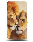 Lion Couple Artwork Flip Wallet Case Lions Watercolour Oil Painting Cute AV02