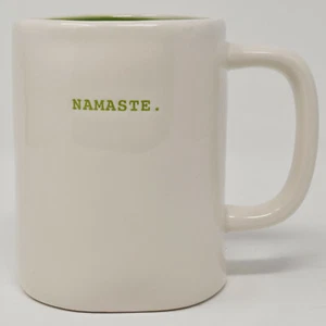 Rae Dunn Namaste Mug White Green Typewriter Font Magenta New Wavy Cup - Picture 1 of 12