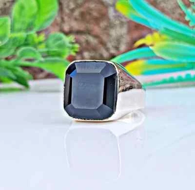 AAA++ Anillo de sello de boda de plata esterlina 925 maciza con piedras preciosas de ónix negro para hombre" Foto 1 de 4