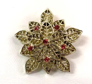 Spilla spilla vintage tono oro fiore traforato rosa strass nucleo nonna - Foto 1 di 3
