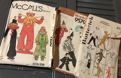 Vintage Halloween Costume Pattern Lot, Clowns, Rabbit, Leopard, Bear, Lion - Image 1 of 4