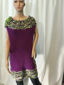 Knitted Tunic dress purple olive green blue burgundy wrap knitted Handmade M L - Picture 1 of 5