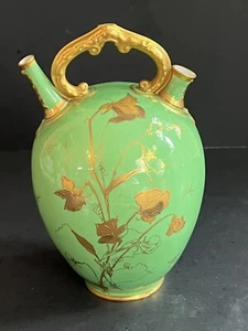 Antique English Royal Crown Derby Gold Gilt Green Art Nouveau Water Vessel Vase - Picture 1 of 7