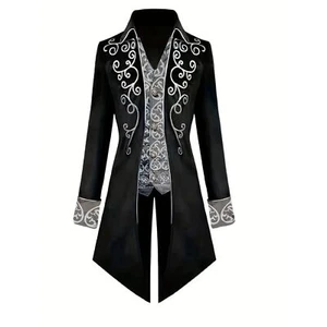 Embroidered Victorian Tailcoat Medieval Frock Coat Renaissance Black XXL 44 - Picture 1 of 7
