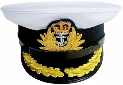 Reino Unido Marina Real Oficial Capitán Sombrero Blanco Gran Bretaña Insignia por DEURA EE. UU. Foto 1 de 2