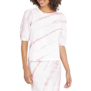 Splendid Celeste Tie Dye Puff Sleeve Top Womens Size S White Pink Pullover - Picture 1 of 11